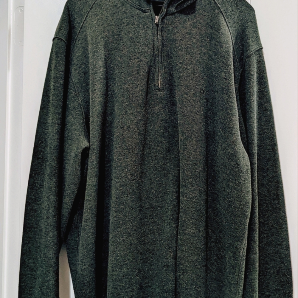 XL Calvin Klein Hunter Green Men's Pullover Sweater w 1/4 zipper 100% Cotton